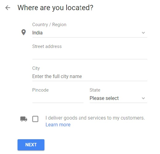Google My Business Listing - Restaurant Address