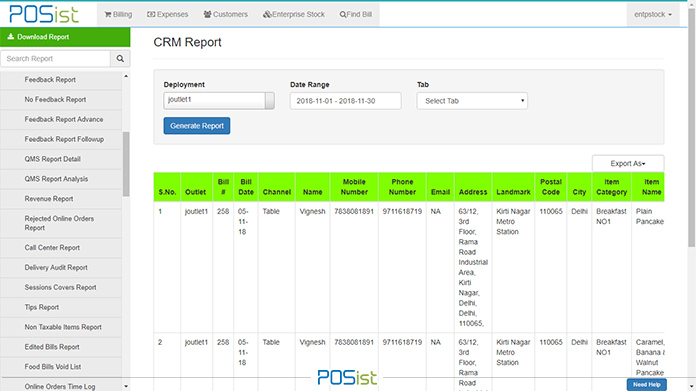 CRM Restaurant reports give you details about your customers and their behavior