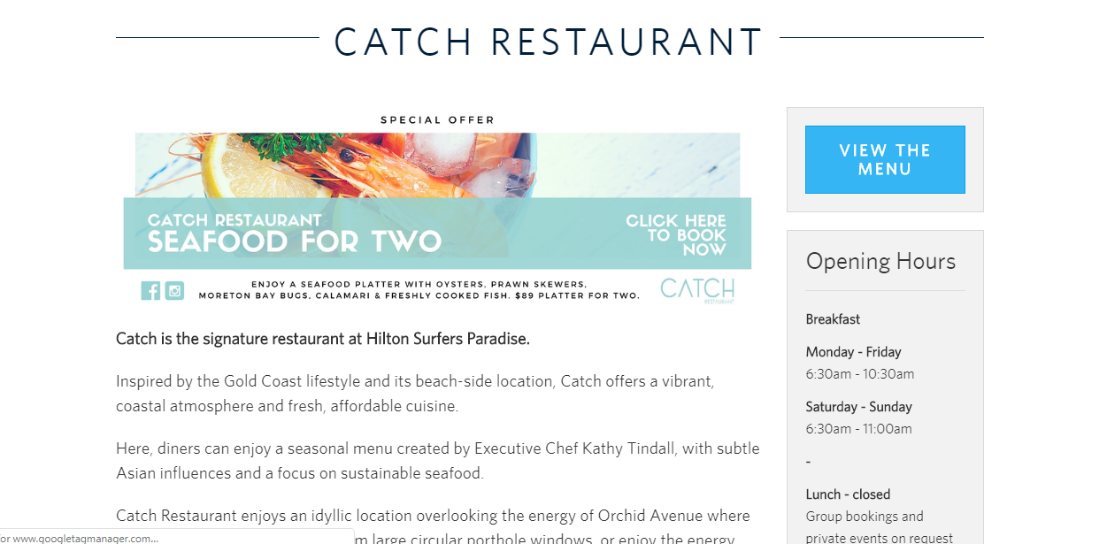catch restaurant website