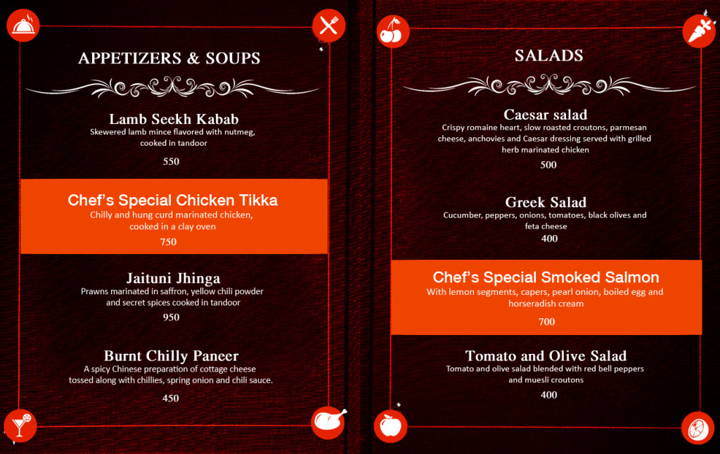 The restaurant menu design should be clear and readable.