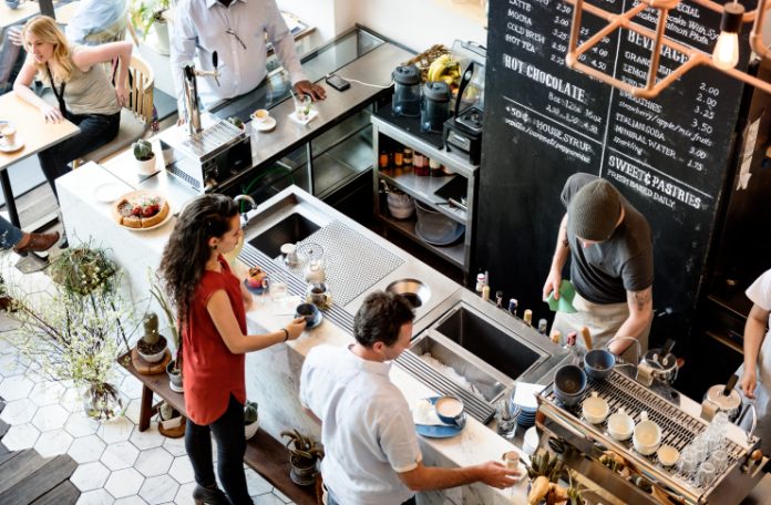 Lively restaurant scene with plenty of guests.