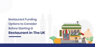 4 Restaurant Funding Options For Starting A Restaurant In The UK Illustration Showing a Restaurant with UK Skyline