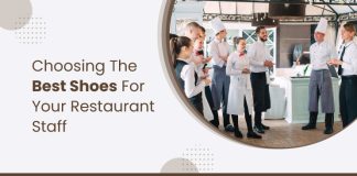 How To Choose The Best Shoes For Your Restaurant Staff A team of restaurant staff standing in a restaurant kitchen