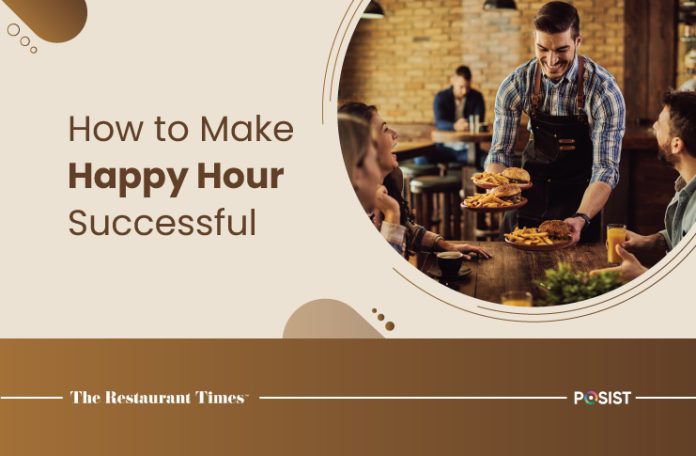 A waiter serving customers during happy hour