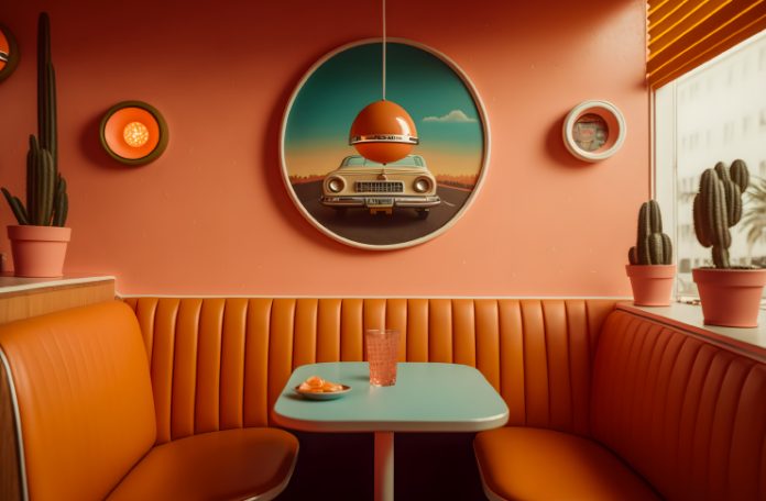 Restaurant interior with vintage style colour