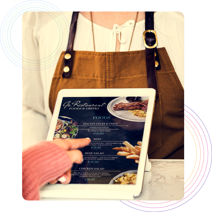 Central-Menu-Management Customer pointing finger at a menu