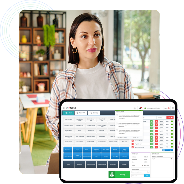 billing-enterprice-feature-image موظفو المطعم الذين يتلقون الطلبات على نظام نقاط البيع