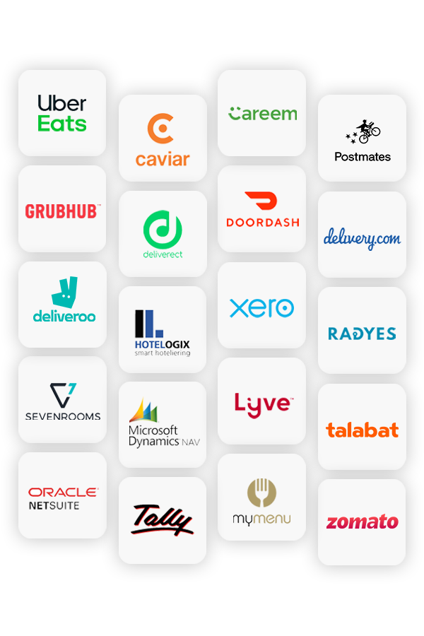 A vector graphic showing various integrations for a fine dine restaurant software