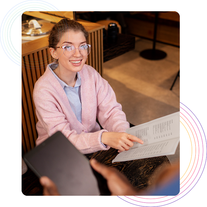 Customer holding the menu and giving order in a restaurant