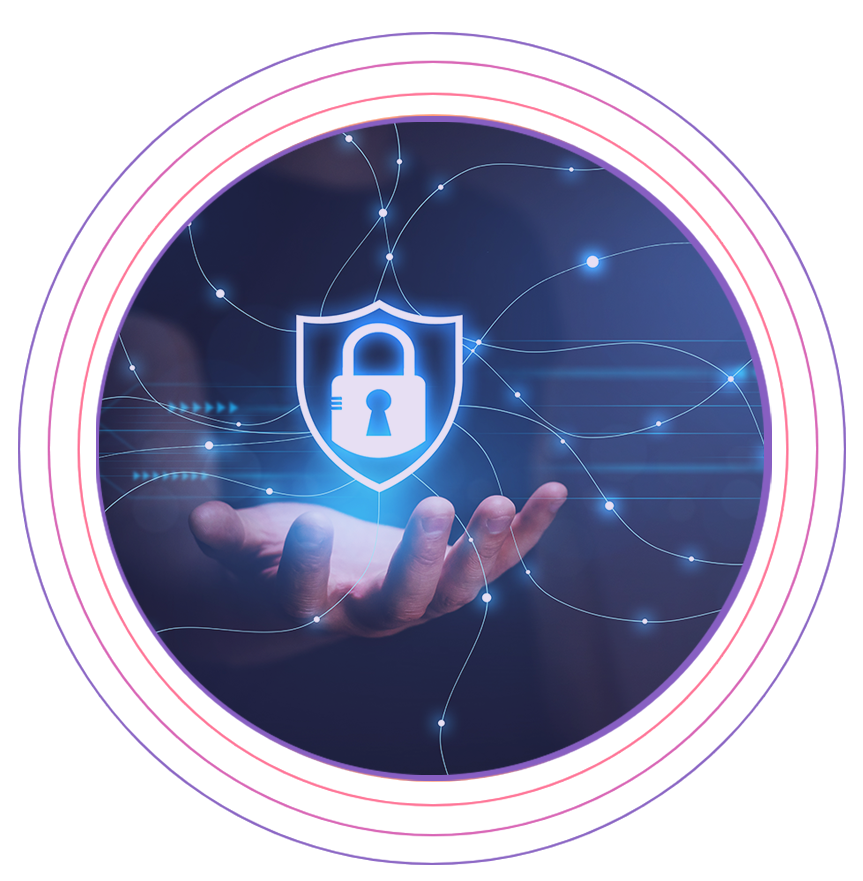 security-control Hologram of a security logo floating over a hand