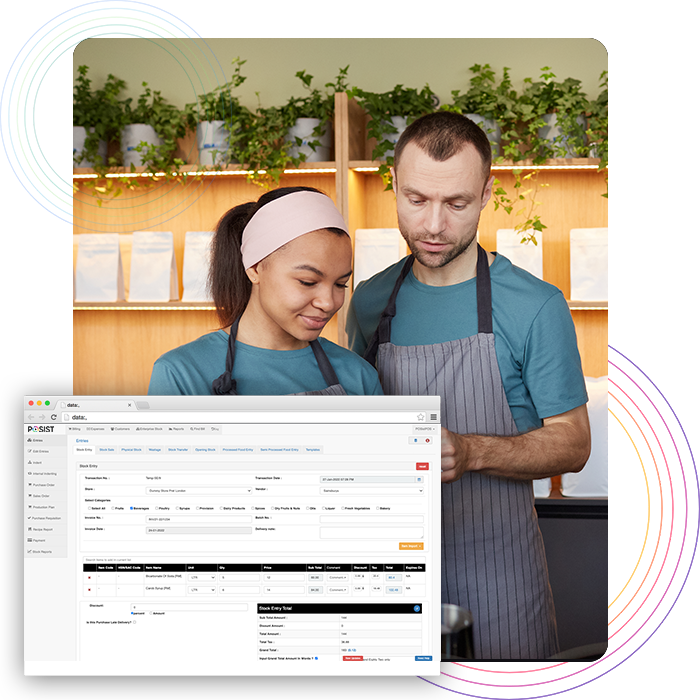 Restaurant cashiers checking the stock in inventory management software 