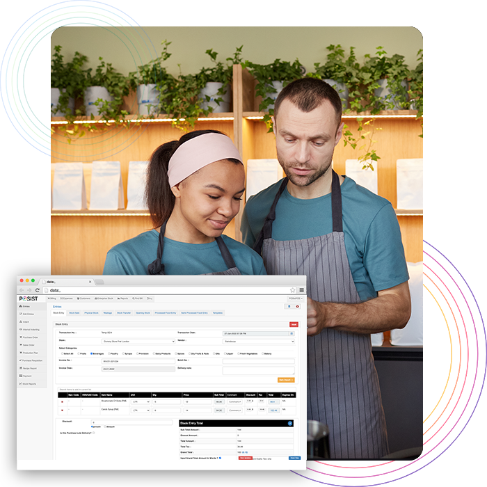 Restaurant cashiers checking the stock in inventory management software 